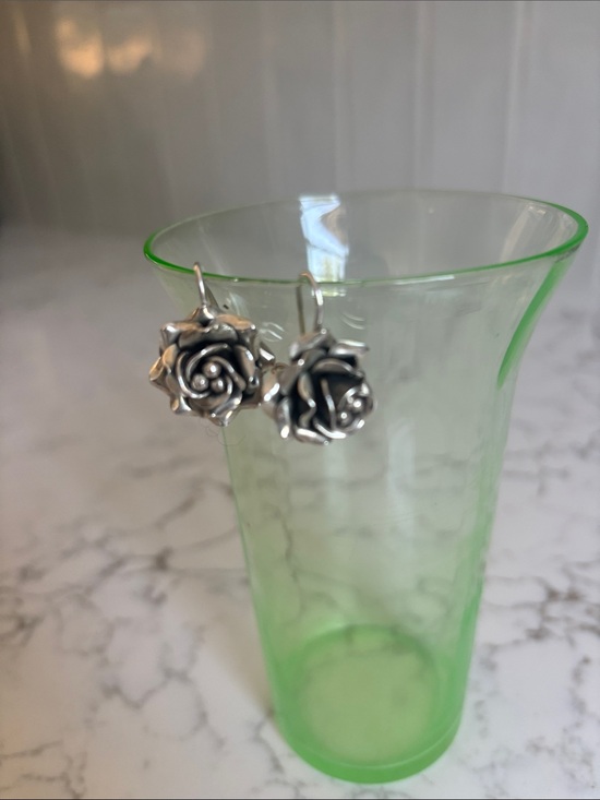925 Sterling Silver Jewelry - Sterling Silver Rose Drop Earrings -  Floral pierced Earrings